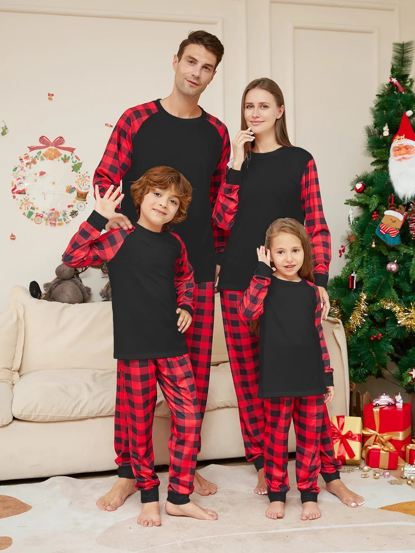 Xmas Gift 2024 New DIY Support Christmas Family Pajamas Set Parent-child 2 Pieces Home Suit Soft Loose Sleepwear Baby&Dog Romper