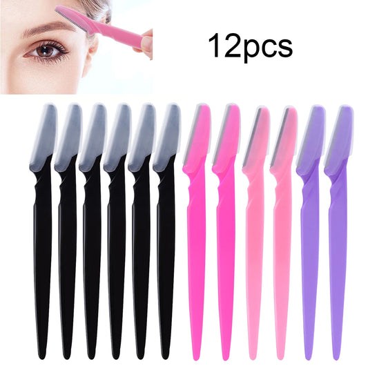 12 Pcs Mix Color Eyebrow Razor Women Face And Body Safe Trimmer Hair Shaver Eye Brow Remover With Cover Small Makeup Tools Set