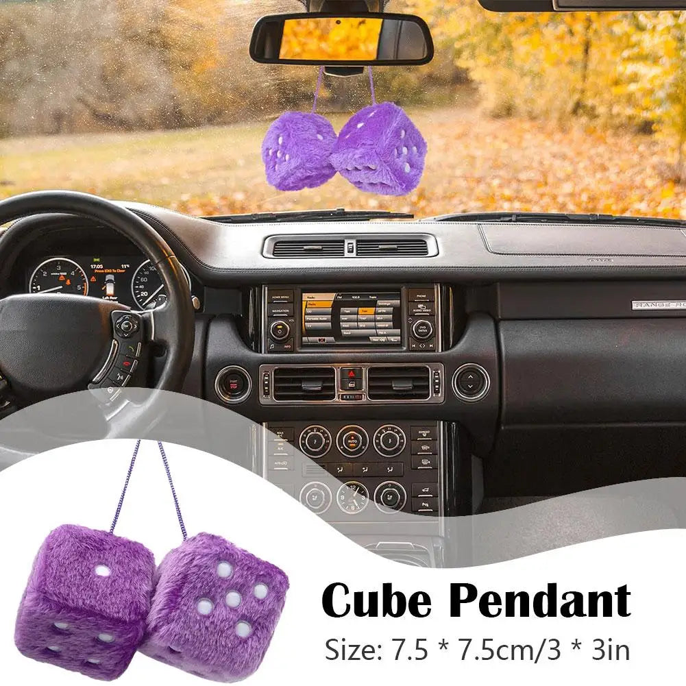 2pcs Plush Dice Car Pendant Plush Toy Cube Pendant Car Ornament Sieve Anime Car Decoration Accessories Auto Pendant