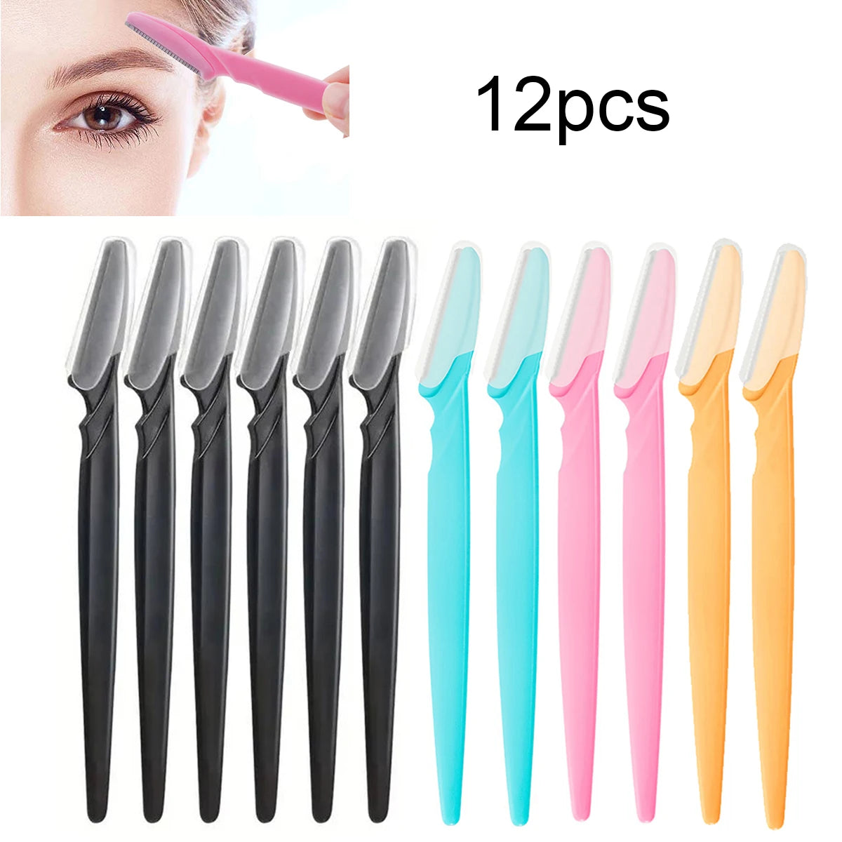 12 Pcs Mix Color Eyebrow Razor Women Face And Body Safe Trimmer Hair Shaver Eye Brow Remover With Cover Small Makeup Tools Set