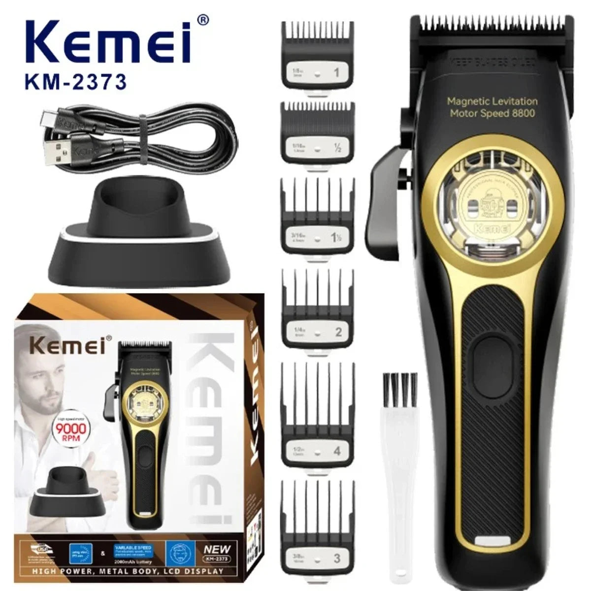 Kemei Hair Trimmer Professional Hair Clipper Maglev Motor Haircut Machine Charging Base Hair Clipper Trimmer for Men KM-2373