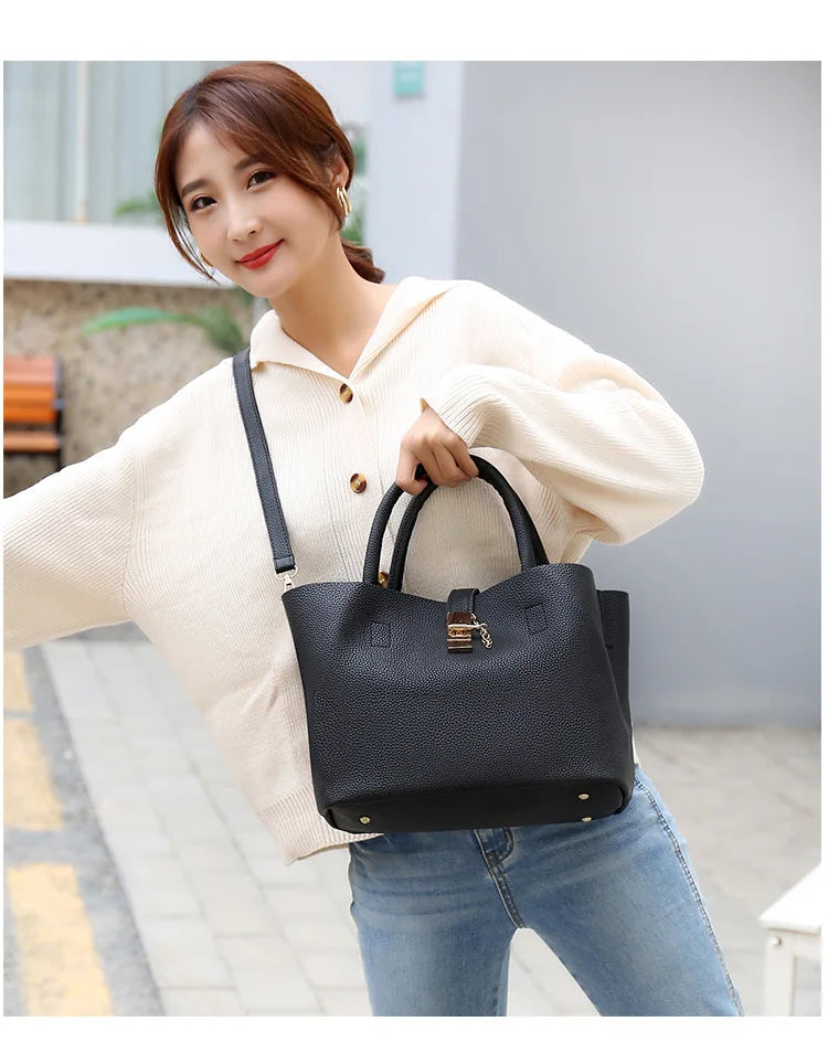 Woman shoulder bag Large capacity Handbag for Women Crossbody bag Lychee pattern PU Portable bucket bag ladies messenger bags