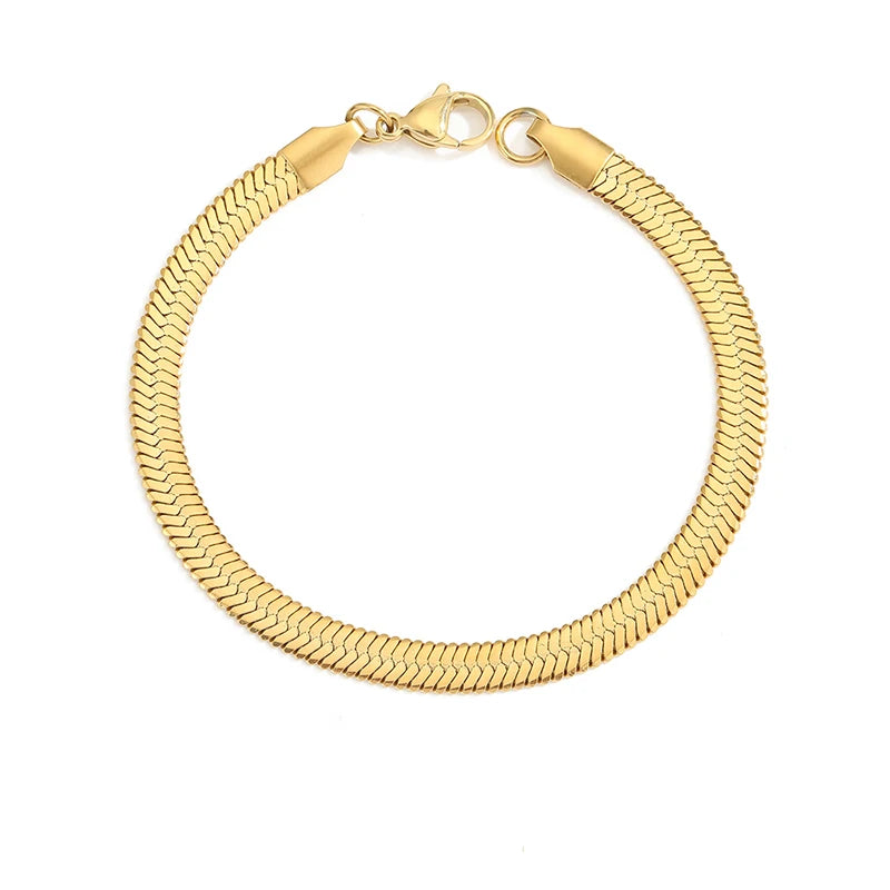 Minimalist Gold Color Herringbone Bracelet Flat Snake Chain Dainty Stack Bracelets for Women Handmade Jewelry Gifts Wholesale