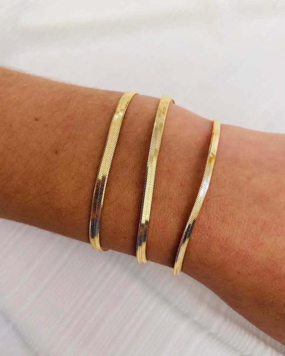 Minimalist Gold Color Herringbone Bracelet Flat Snake Chain Dainty Stack Bracelets for Women Handmade Jewelry Gifts Wholesale