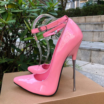 16cm Extreme High Heels Women Black Pointy Toe Stiletto Pumps Sexy Night Club Ankle Strap Fetish Model Dance Man Crossdresser