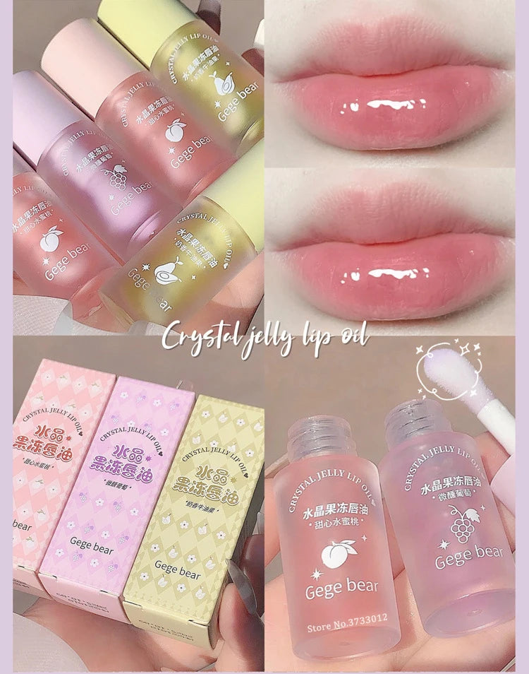 Crystal Jelly Lip Oil Hydrating Plumping Lip Gloss Coat For Cute Makeup Lipsticks Tinted Clear Serum Fruit Lip Balm Cosmetics