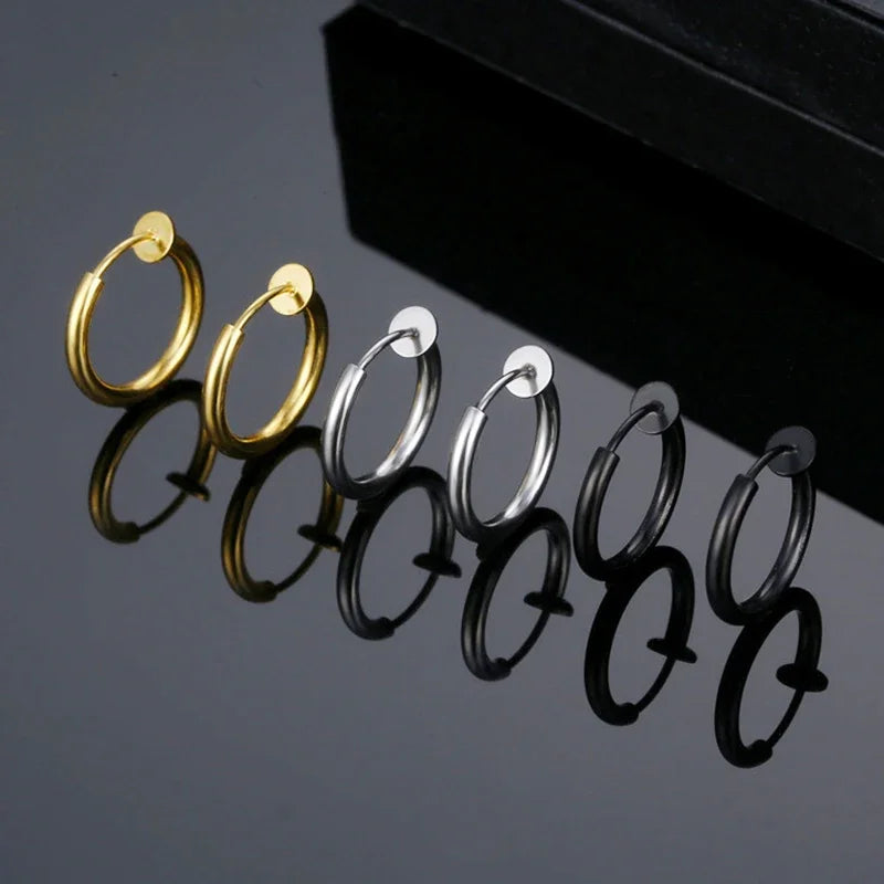 1 Pairs Gothic Fake Ear Clip Hoop Earrings for Men and Women Stainless Steel Painless Non Piercing Fake Earrings Jewelry Gifts