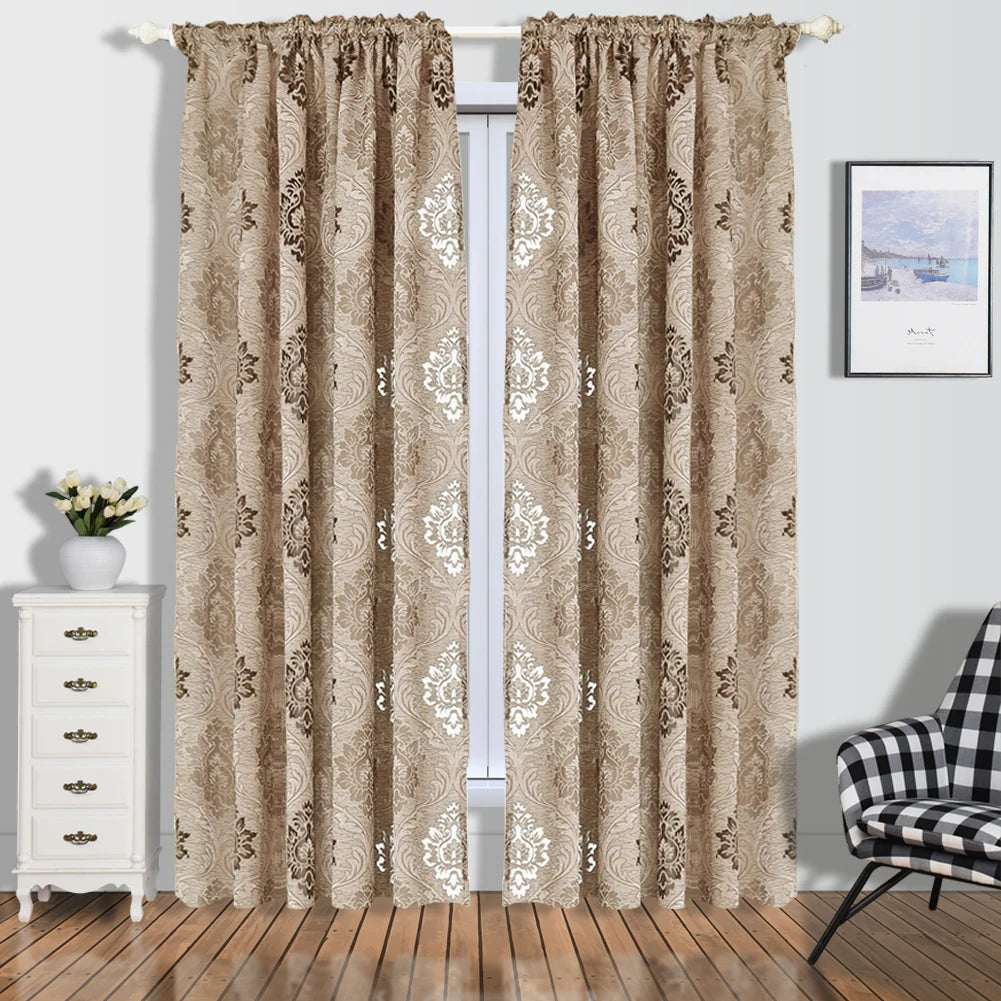 Floral Jacquard Curtain Light Brown Curtain European Style for Living Room Small Curtain Home Balcony Decoration 1PC