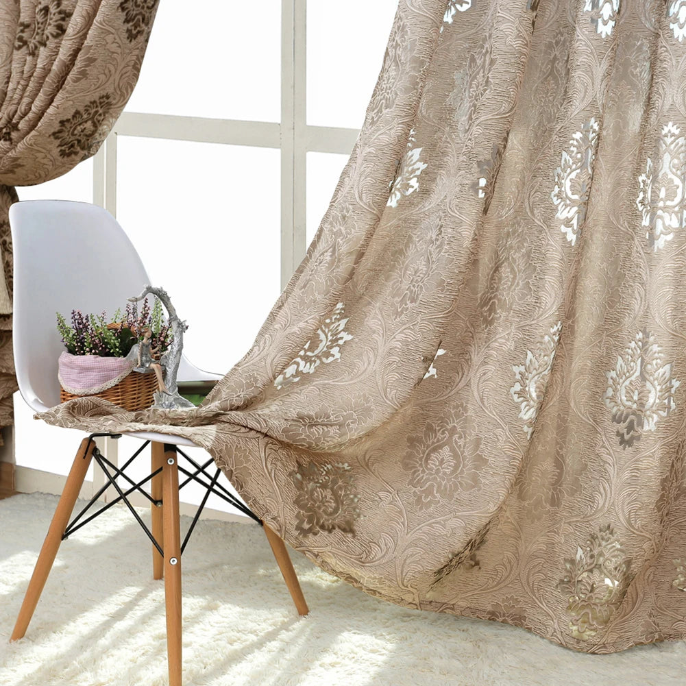 Floral Jacquard Curtain Light Brown Curtain European Style for Living Room Small Curtain Home Balcony Decoration 1PC