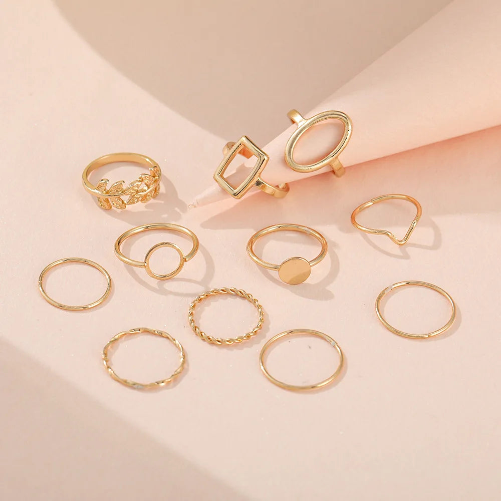 New Trendy Gold Color Rings Set For Women Simple Irregular Geometric Oval Hollow Out Opening Ring Girl Party Jewelry Gift Bague