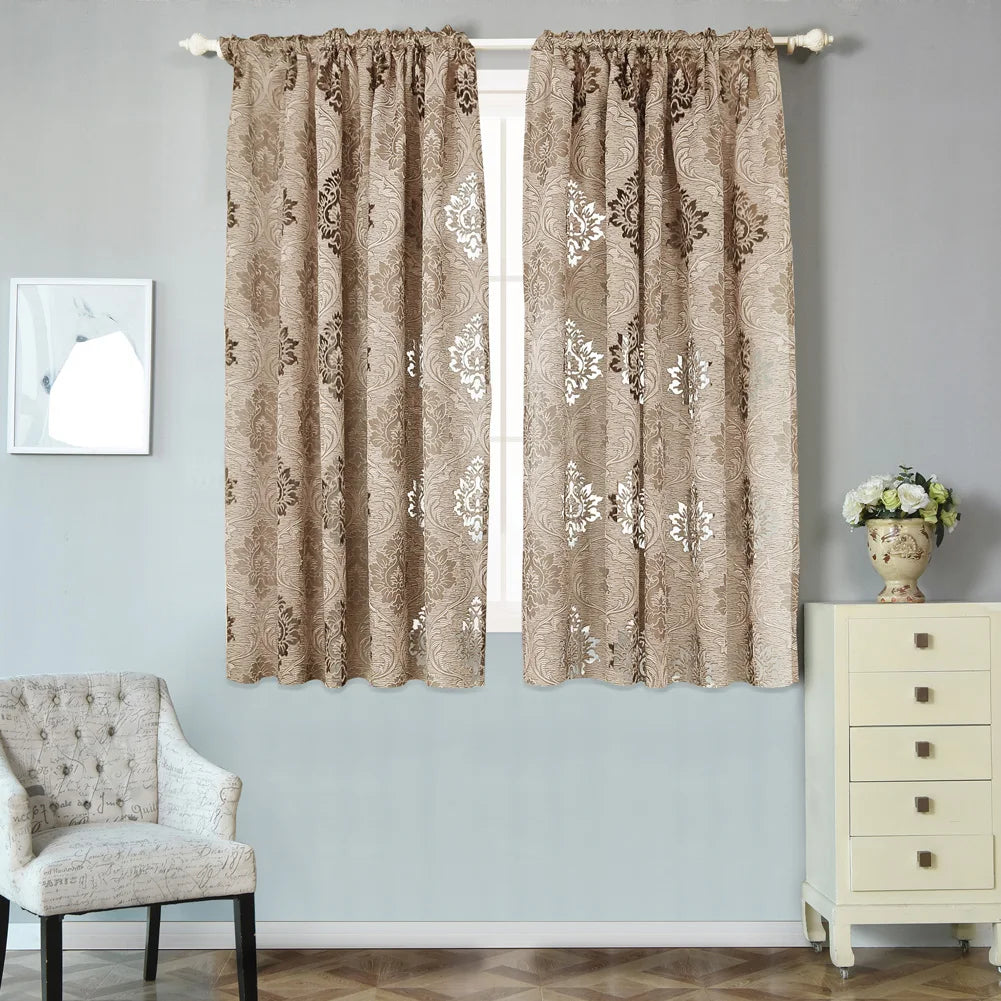 Floral Jacquard Curtain Light Brown Curtain European Style for Living Room Small Curtain Home Balcony Decoration 1PC