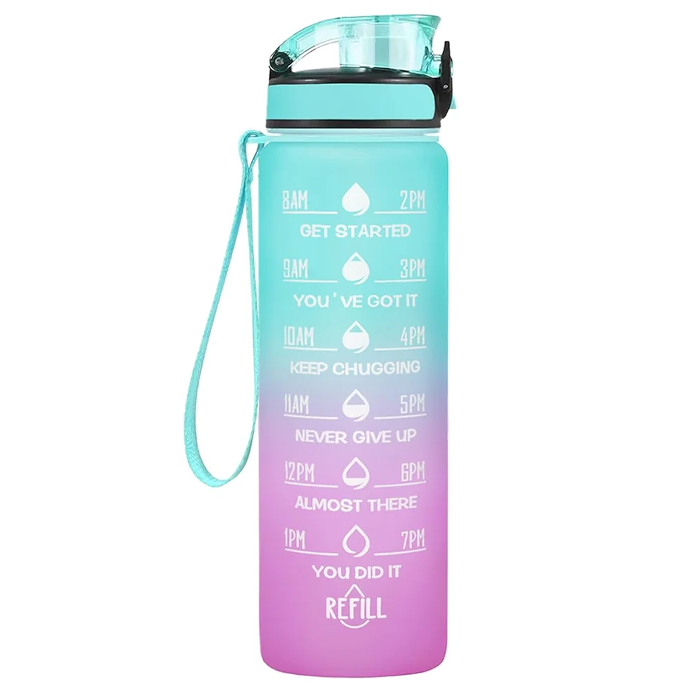 32 Oz Leakproof Water Bottles with Times to Drink and Straw Motivational Drinking Sports Water Bottle for Fitnes Gym Outdoor