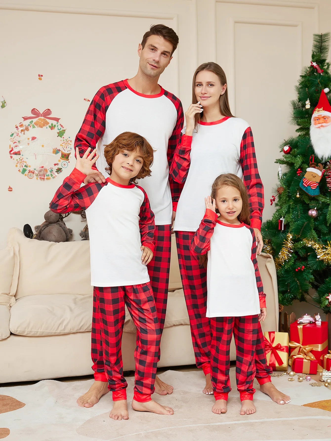 Xmas Gift 2024 New DIY Support Christmas Family Pajamas Set Parent-child 2 Pieces Home Suit Soft Loose Sleepwear Baby&Dog Romper