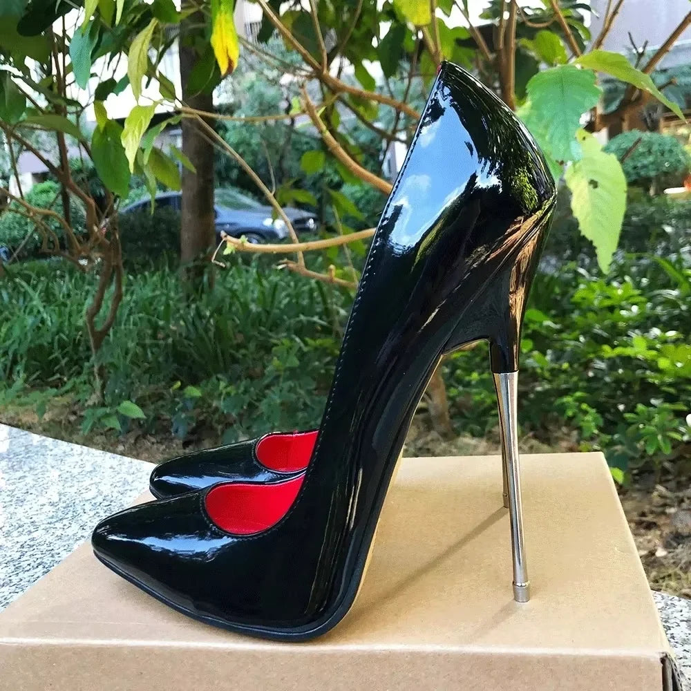 16cm Extreme High Heels Women Black Pointy Toe Stiletto Pumps Sexy Night Club Ankle Strap Fetish Model Dance Man Crossdresser