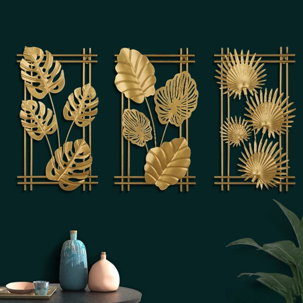 Nordic Metal Leaf Iron Wall Hanging Decor Plant Ginkgo Palm Maple Leaves Wall Pendant Mural Living Room Bedroom Home Decoration