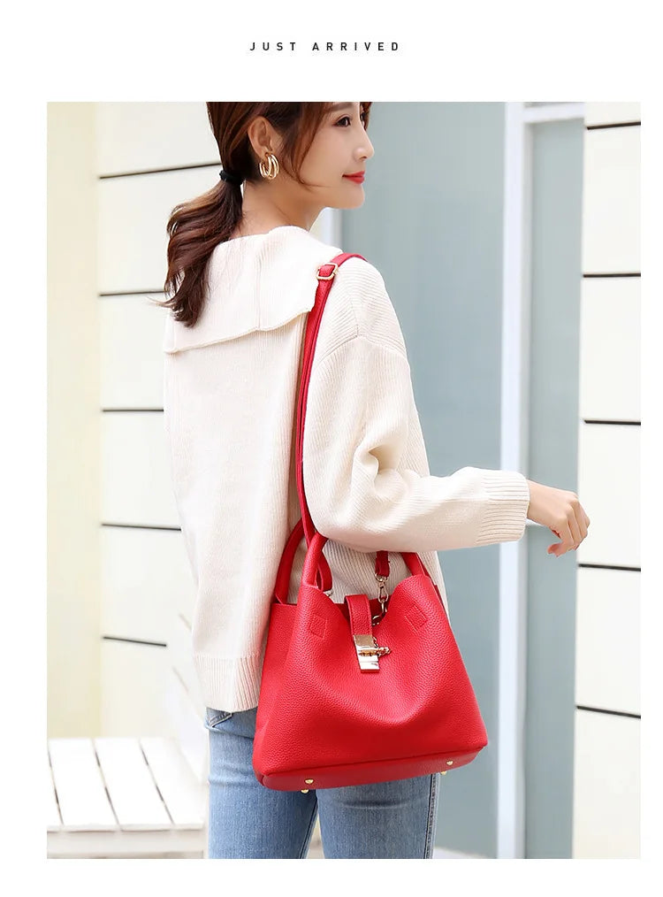 Woman shoulder bag Large capacity Handbag for Women Crossbody bag Lychee pattern PU Portable bucket bag ladies messenger bags