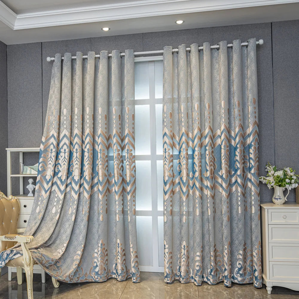 European Classical Hollow Out Jacquard Curtains Semi Shadings Finished Curtains for Living Room Home Custom Decorative Curtains