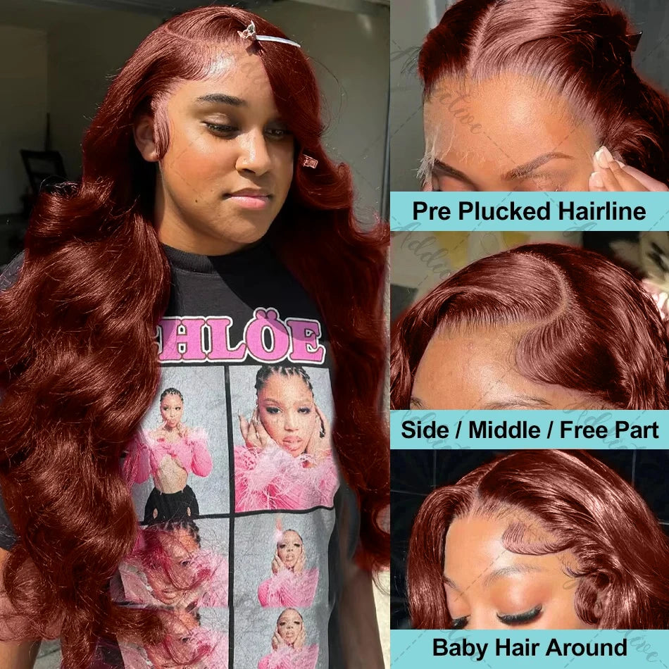 250% Reddish Brown Body Wave 13x6 HD Lace Front Wig 30 32 Inch Water Wave 13x4 Lace Frontal Human Hair Wigs For Women PrePlucked