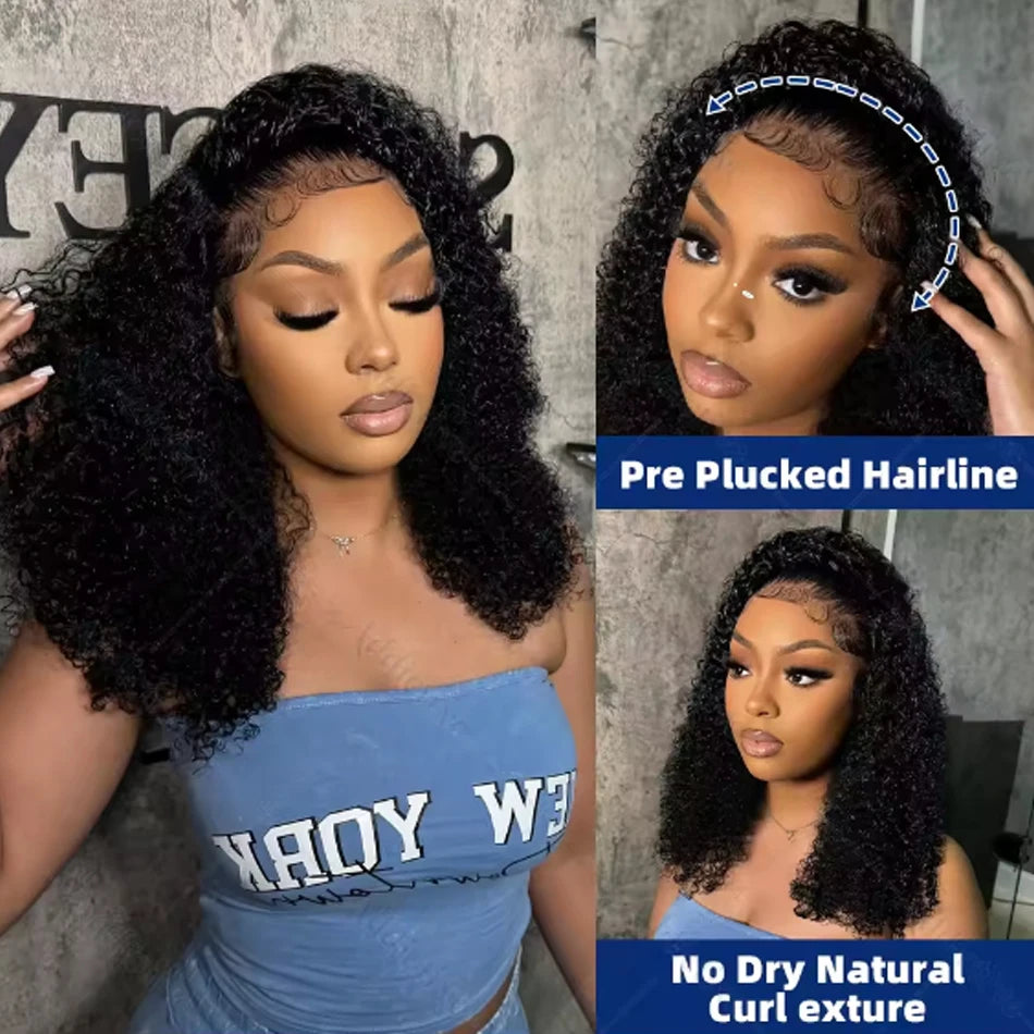 Kinky Curly Bob Cheap Wig Lace Frontal Human Hair Wigs 100% Brazilian Glueless Short Water Curly ForWomen 180Density Wear And Go