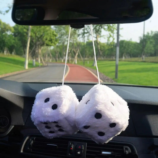 2pcs Plush Dice Car Pendant Plush Toy Cube Pendant Car Ornament Sieve Anime Car Decoration Accessories Auto Pendant