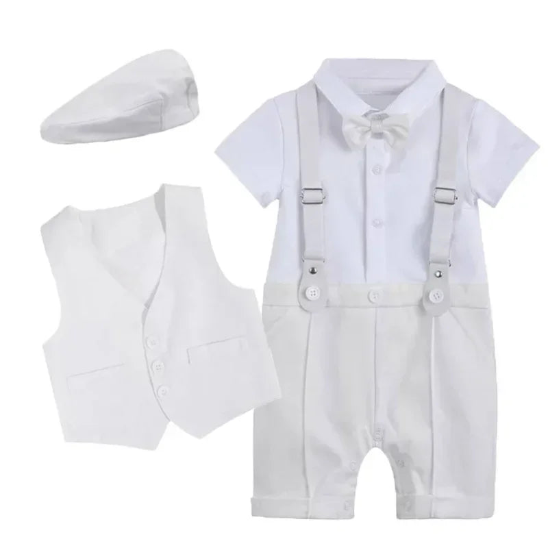 Baby Boys Baptism Outfit Newborn Christening White Romper 100% Cotton Short Sleeve Clothes for 3-18 Months Summer Clothing