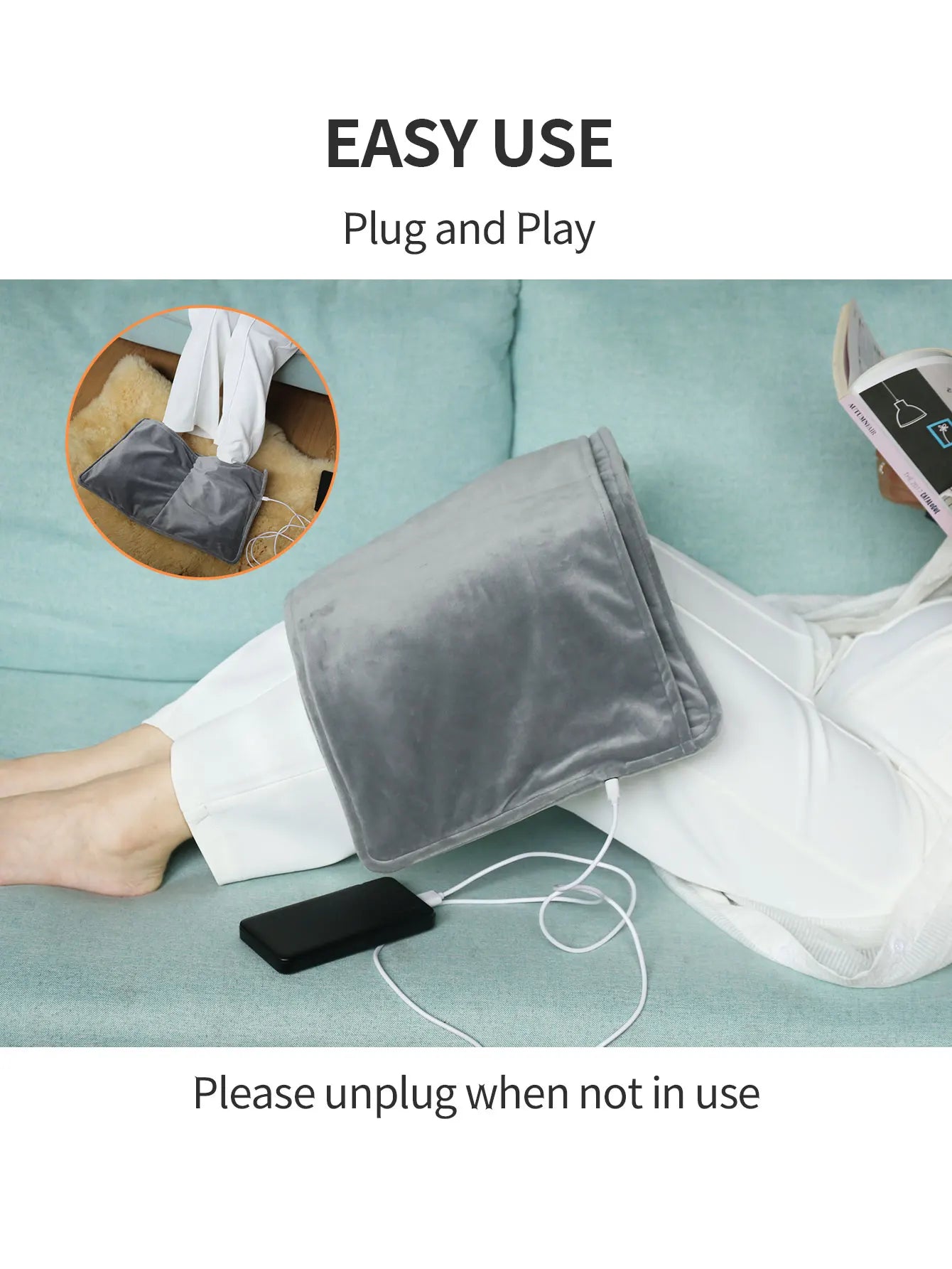 Winter Electric Foot Heating Pad USB Charging Heating Pad Household Foot Warming Mat Universal Soft Plush Washable Foot Warmer