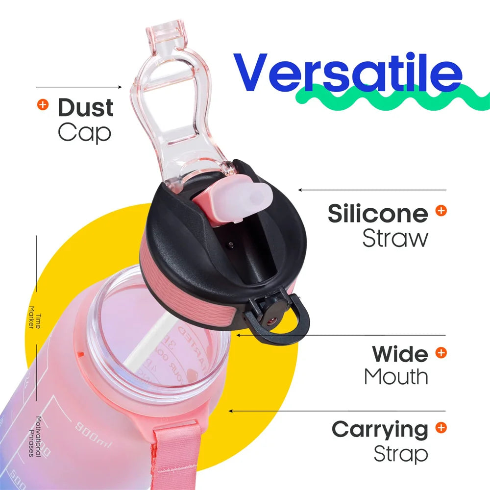 32 Oz Leakproof Water Bottles with Times to Drink and Straw Motivational Drinking Sports Water Bottle for Fitnes Gym Outdoor