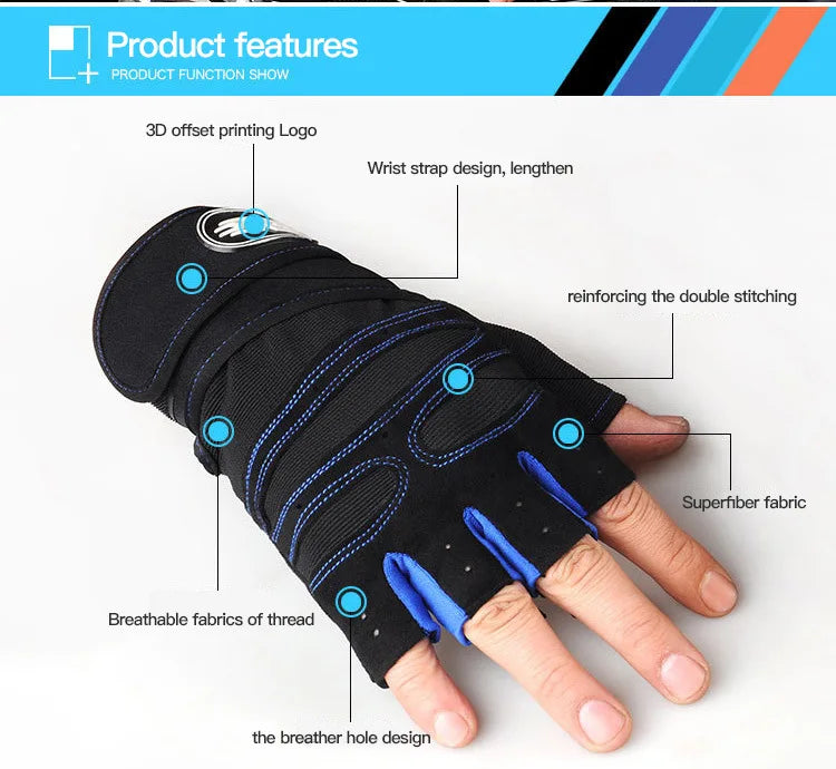 Gym Gloves for Women Men Fitness Weight Lifting Wristband Gloves Body Building Training Sports Exercise Cycling Glove Shockproof