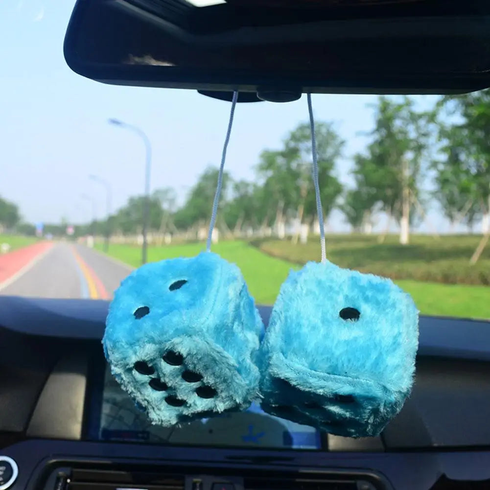 2pcs Plush Dice Car Pendant Plush Toy Cube Pendant Car Ornament Sieve Anime Car Decoration Accessories Auto Pendant