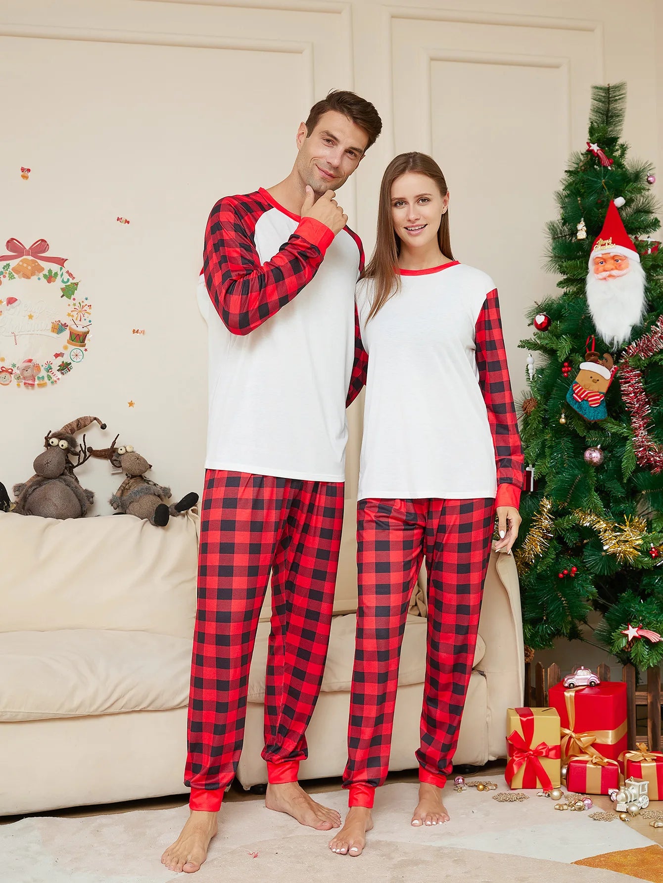 Xmas Gift 2024 New DIY Support Christmas Family Pajamas Set Parent-child 2 Pieces Home Suit Soft Loose Sleepwear Baby&Dog Romper