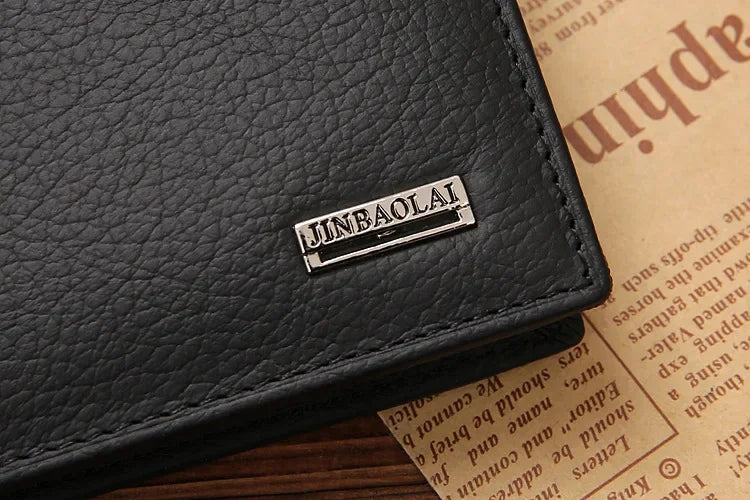 Genuine Leather Mens Wallet Premium Product Real Cowhide Wallets For Man Short Black Walet Portefeuille Homme Short Purses