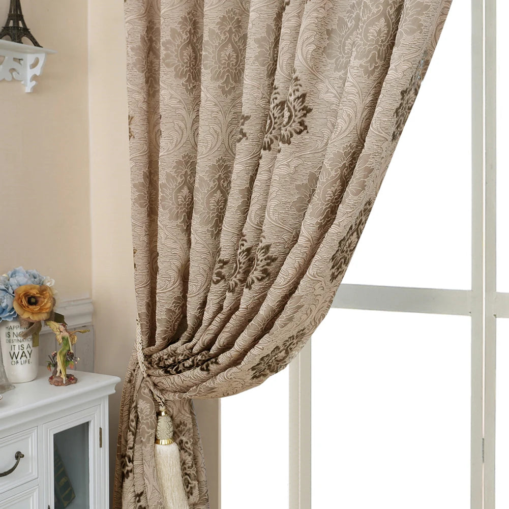 Floral Jacquard Curtain Light Brown Curtain European Style for Living Room Small Curtain Home Balcony Decoration 1PC