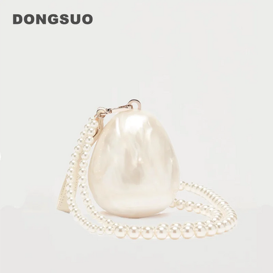 Women Acrylic egg bag cute pearl Evening Clutch Bag with beaded strap For Wedding Party Luxury purse And Handbag Designer