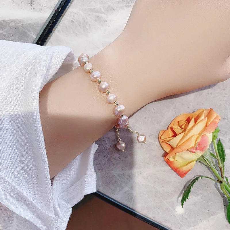 Elegant Baroque Pearl Beaded Bracelet For Woman Luxury Adjustable Bracelet Fashion Girl's Sweet Jewelry Birthday Party Gift