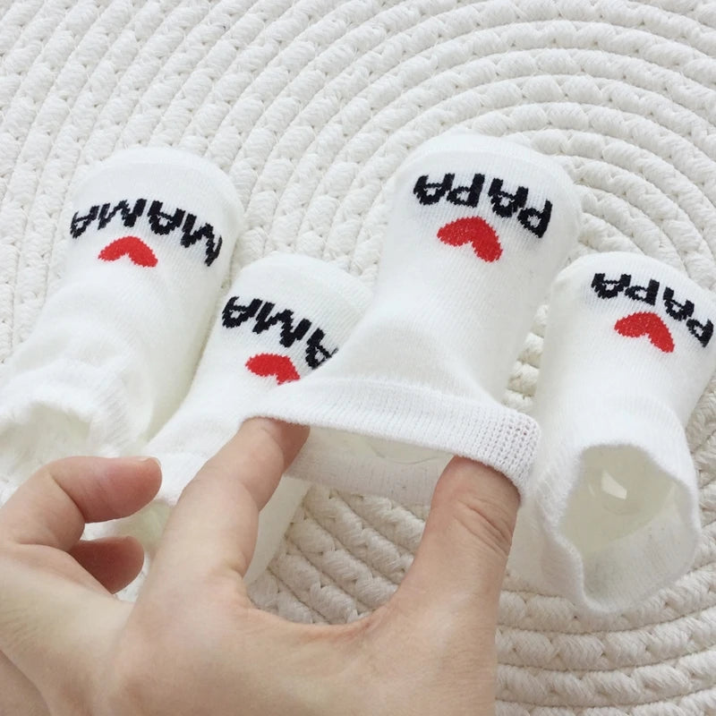 2Pairs Newborn Baby Girls Boys Socks White Cute Love MAMA PAPA  Bebe Cotton Socks Gift Toddler Crew Socks Pack Design