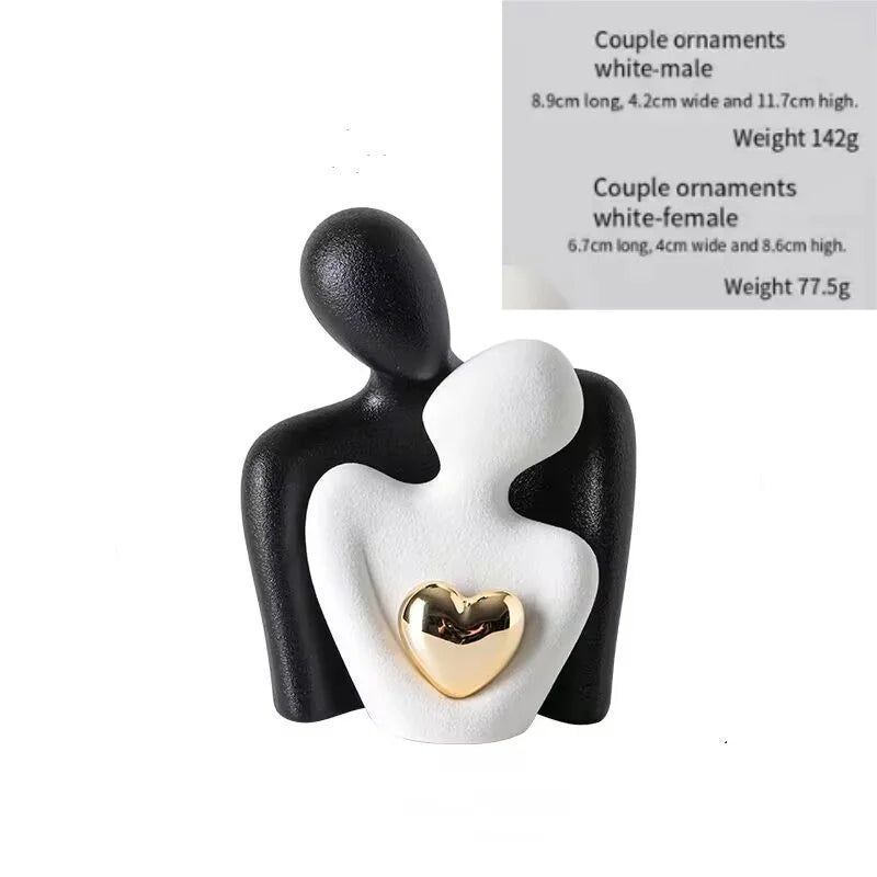 D5 Heart-Shaped Gold-Plated Abstract Simple Character Decoration Wine Cabinet Hallway Couple Hug Art Decoration Ceramic Crafts