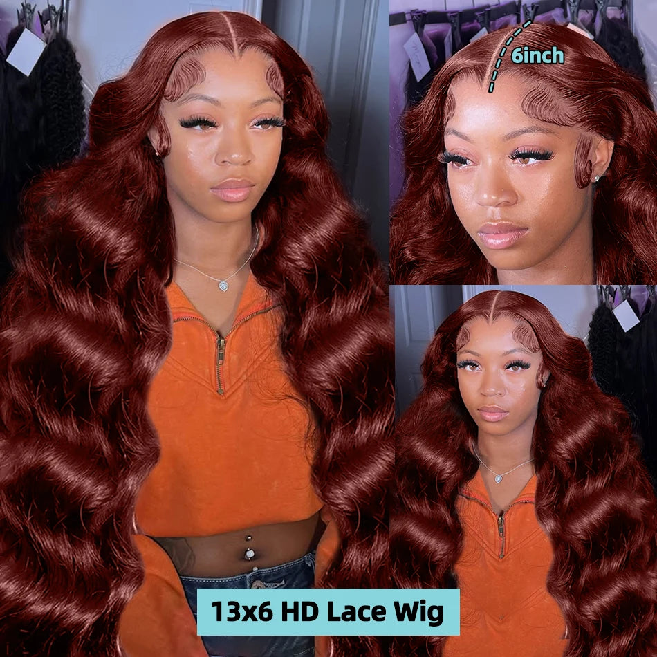 250% Reddish Brown Body Wave 13x6 HD Lace Front Wig 30 32 Inch Water Wave 13x4 Lace Frontal Human Hair Wigs For Women PrePlucked