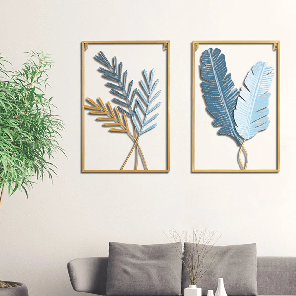 Nordic Metal Leaf Iron Wall Hanging Decor Plant Ginkgo Palm Maple Leaves Wall Pendant Mural Living Room Bedroom Home Decoration