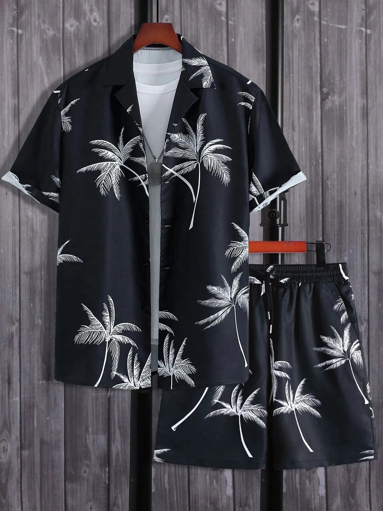 Men's Summer Streetwear Shirt Sets 3d Print Beach Coconut Tree Plaid Lapel Short Sleeve Casual Shirt Beach Shorts Hawaiian Suits