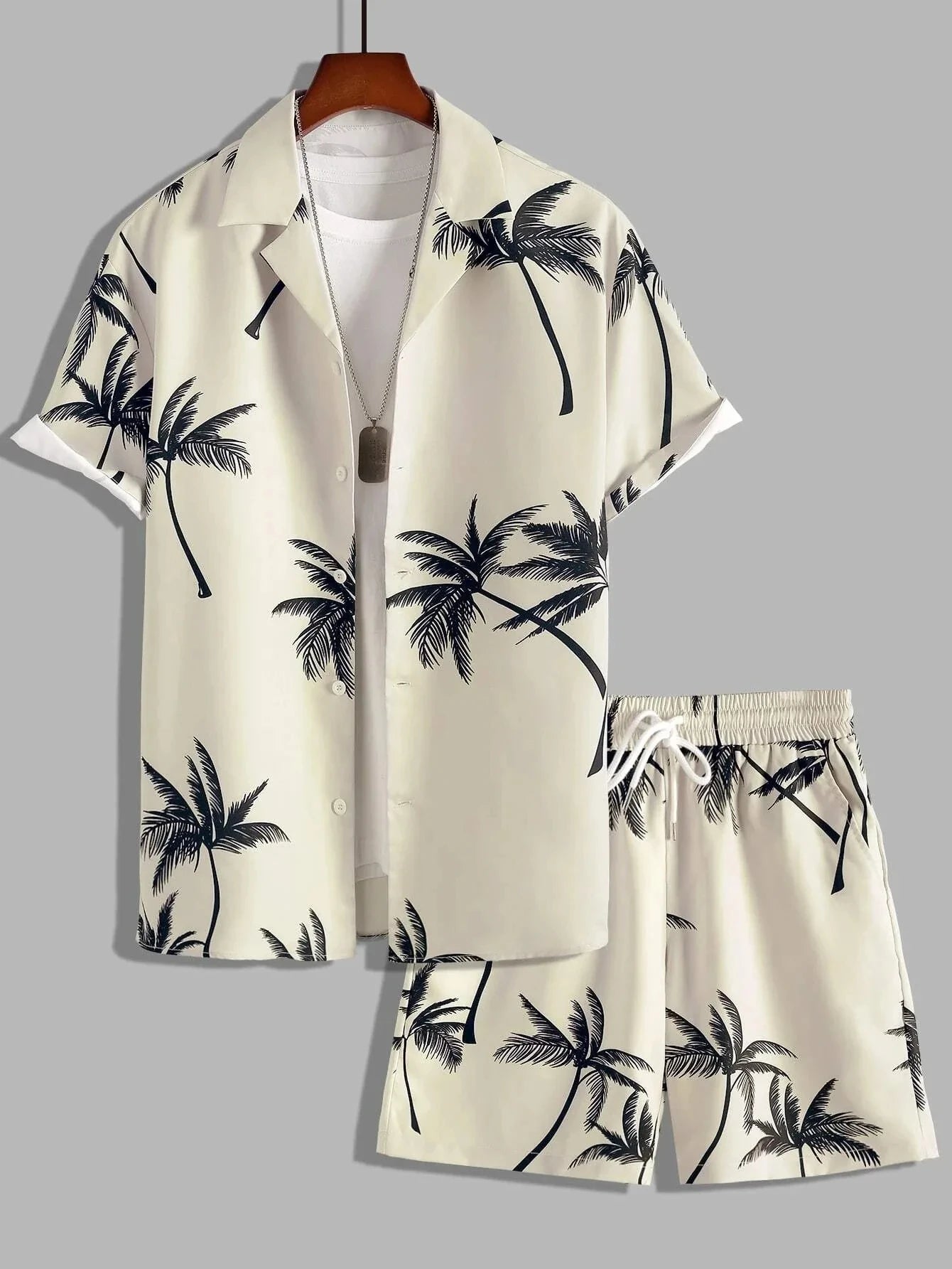 Men's Summer Streetwear Shirt Sets 3d Print Beach Coconut Tree Plaid Lapel Short Sleeve Casual Shirt Beach Shorts Hawaiian Suits