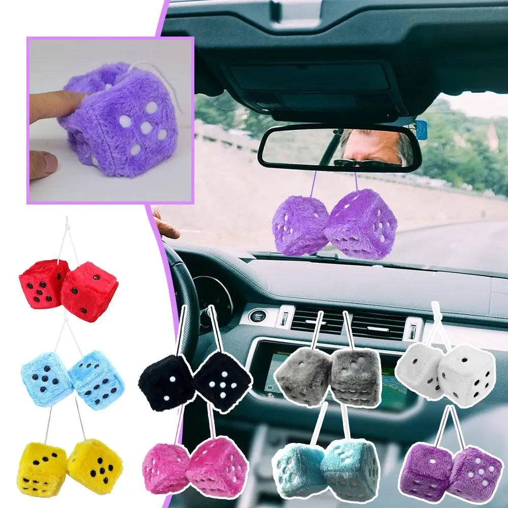 2pcs Plush Dice Car Pendant Plush Toy Cube Pendant Car Ornament Sieve Anime Car Decoration Accessories Auto Pendant