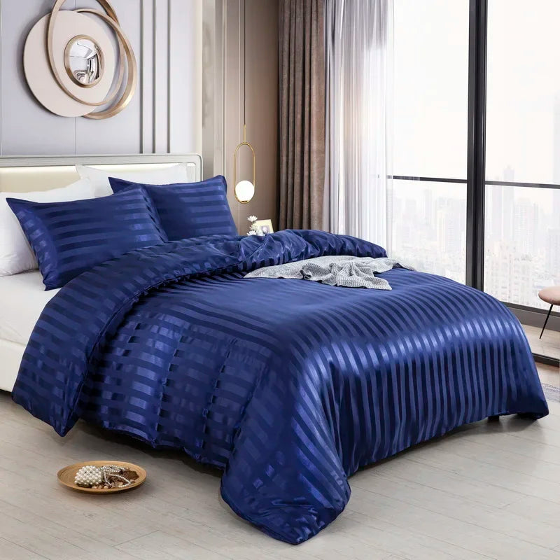 3 Pieces Satin Striped Duvet Cover Set, Luxury Silky Like Black Stripe Duvet Cover Bedding Set with Zipper Closure,Pillow Cases