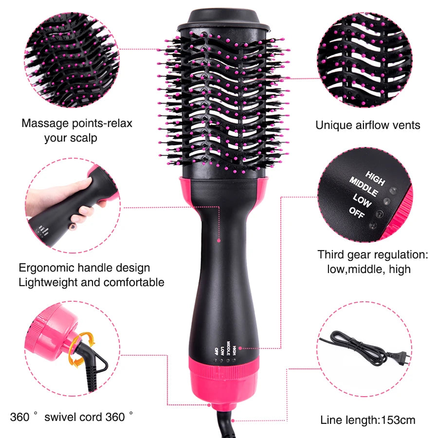 Curling Thermal Brush Professiona 3 In 1 One Step Round Brush For Hair Curler Hot Volumizing Brush Styler Curling Comb For Hair