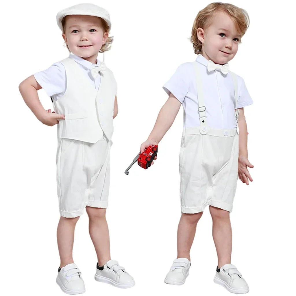 Baby Boys Baptism Outfit Newborn Christening White Romper 100% Cotton Short Sleeve Clothes for 3-18 Months Summer Clothing