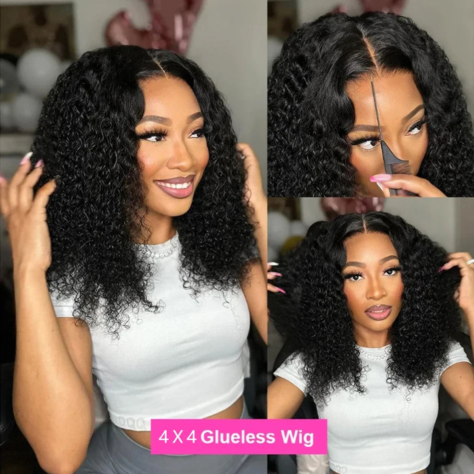 Kinky Curly Bob Cheap Wig Lace Frontal Human Hair Wigs 100% Brazilian Glueless Short Water Curly ForWomen 180Density Wear And Go