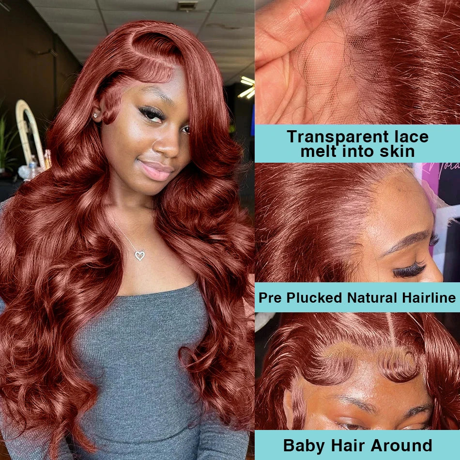 250% Reddish Brown Body Wave 13x6 HD Lace Front Wig 30 32 Inch Water Wave 13x4 Lace Frontal Human Hair Wigs For Women PrePlucked