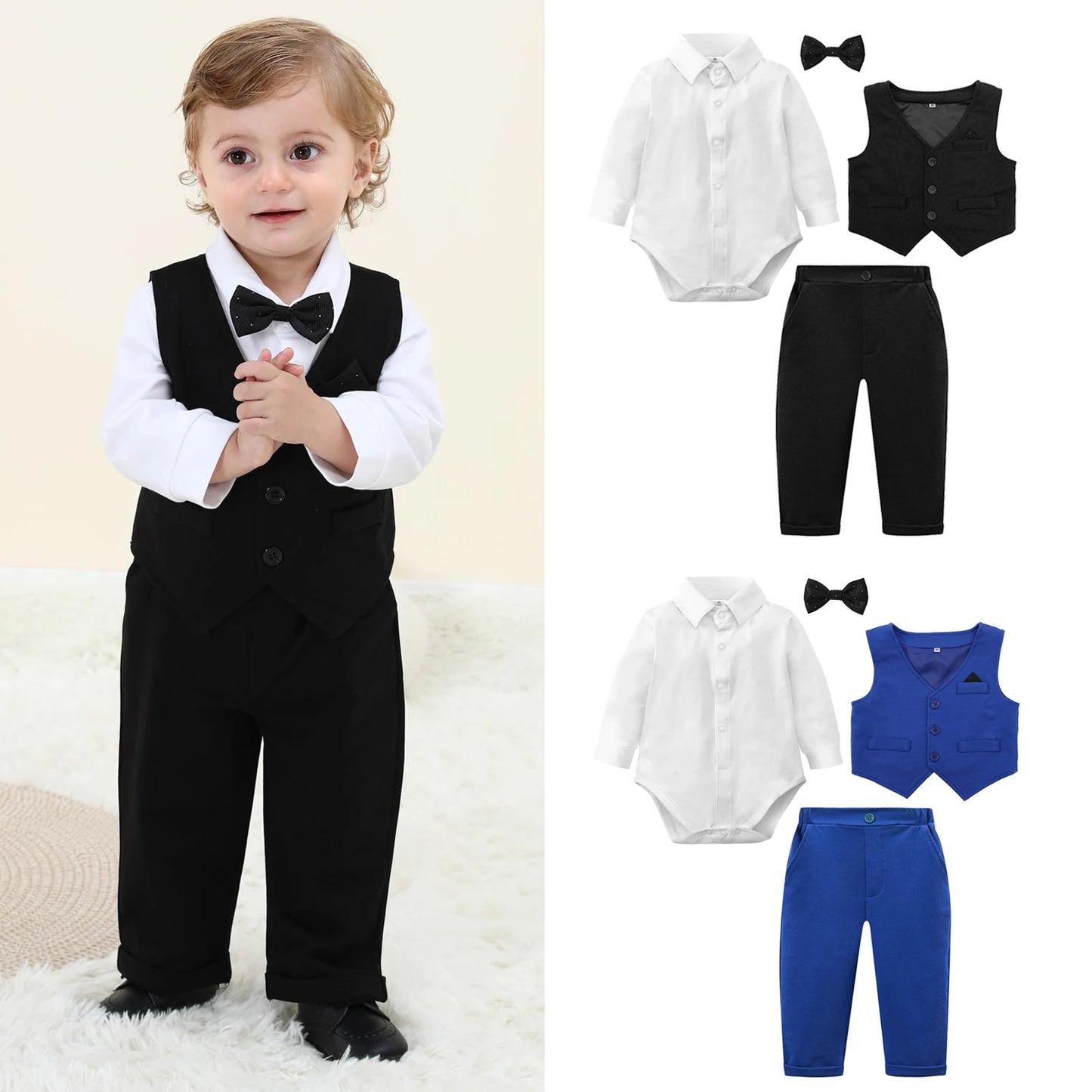 Baby Boys Suit Infant Formal Outfit Wedding 1st Birthday Dress Outfits Newborn Bodysuit Vest  Pants Gentleman Clothes Sets