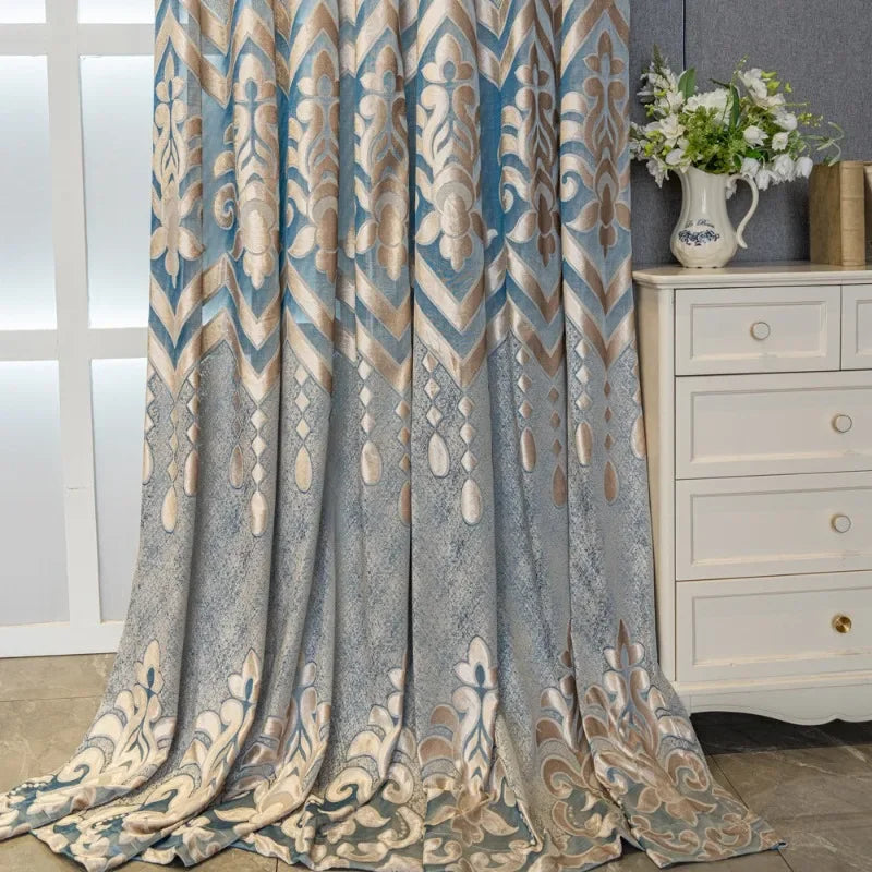 European Classical Hollow Out Jacquard Curtains Semi Shadings Finished Curtains for Living Room Home Custom Decorative Curtains