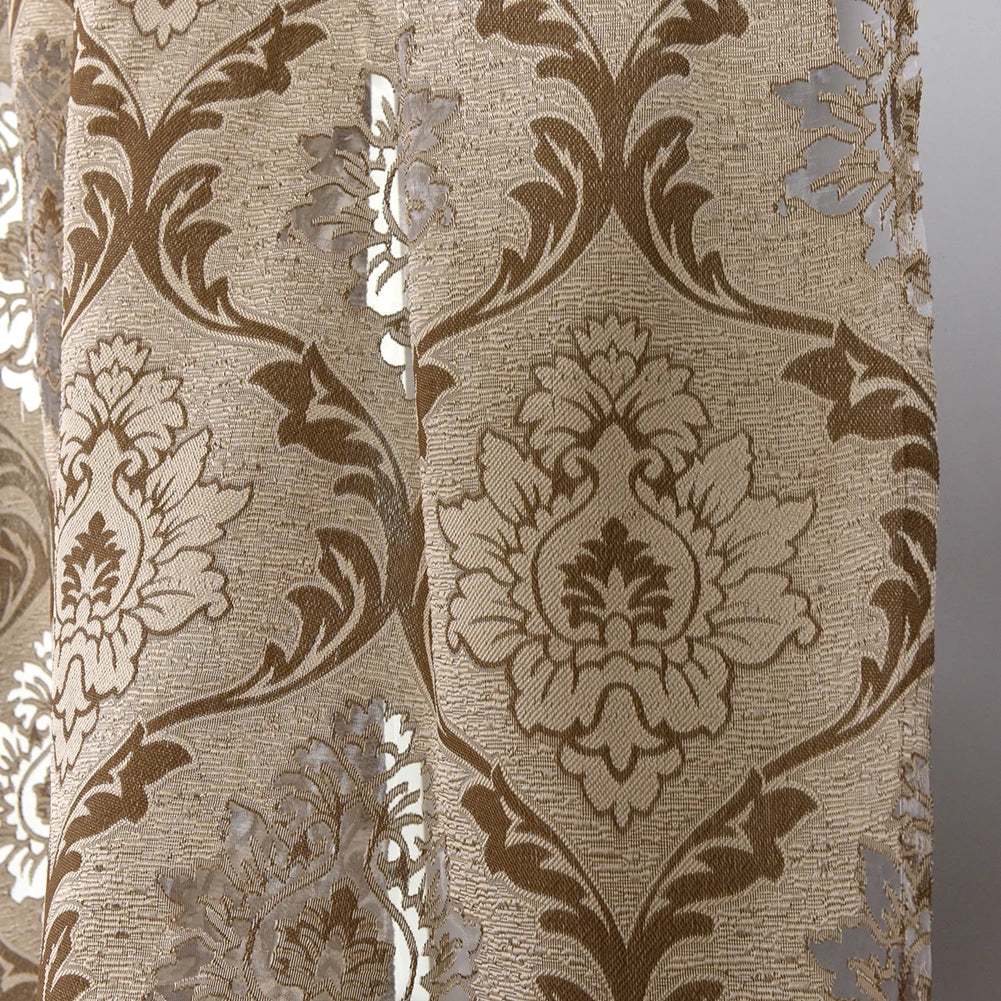 Floral Jacquard Curtain Light Brown Curtain European Style for Living Room Small Curtain Home Balcony Decoration 1PC