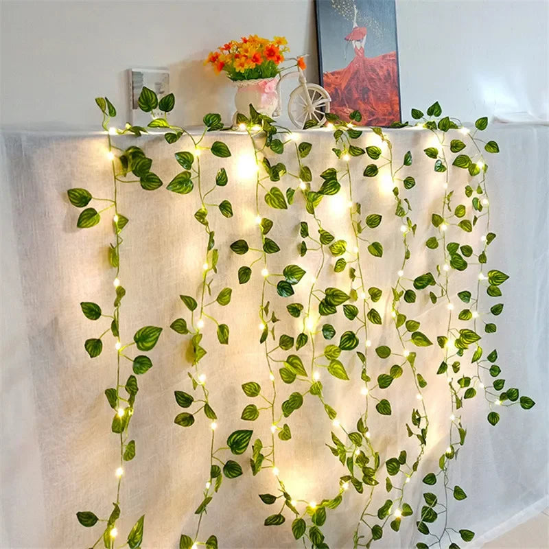 Flower Green Leaf String Lights Artificial Vine Fairy Lights Battery Powered Christmas Tree Garland Light for Weeding Home Decor